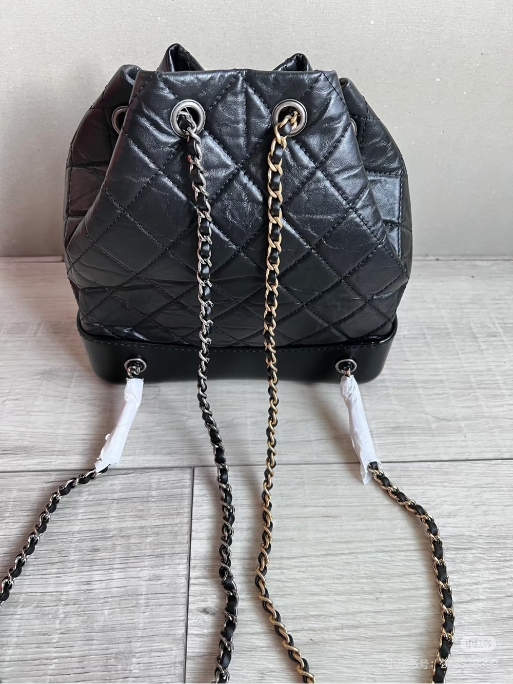 Black Quilted Drawstring Chain Shoulder Bag